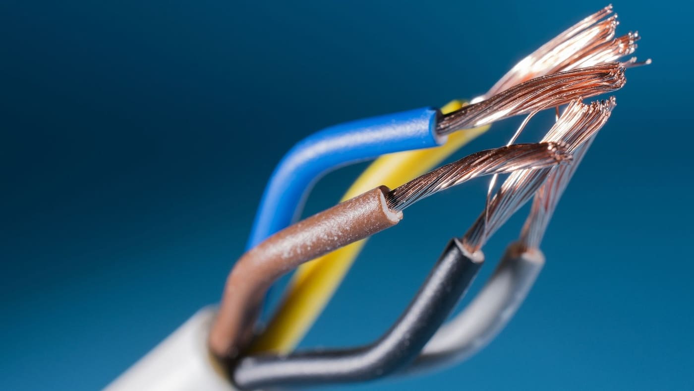 Macro view of copper electrical wiring strands