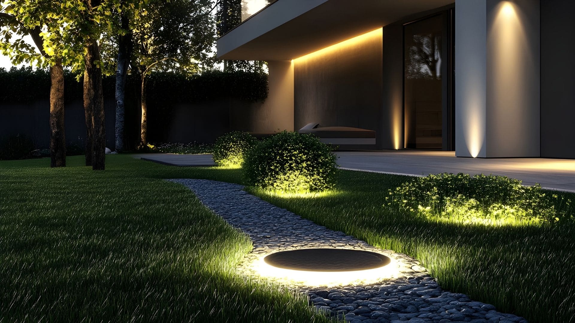 Manchester NH home glowing with professionally installed exterior lighting at night